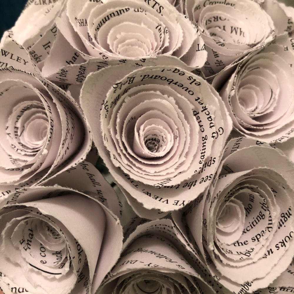 Good Omen paper roses wedding bouquet